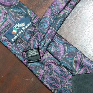 Vintage Embassy Square Hand Made Silk Purple and Black Paisley Tie
